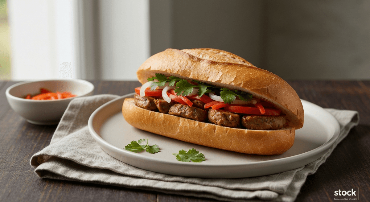 Experience the vibrant flavors of Vietnam with this easy-to-make Banh Mi sandwich. Crusty bread, savory filling, and bright pickled vegetables create a culinary symph...