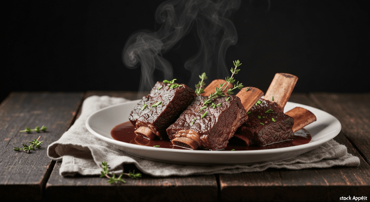 Beef Short Ribs — Red Wine Braise: Tender beef short ribs, slow-braised in red wine until fall-off-the-bone perfection. A comforting and elegant dish that's surprisingly easy to make.