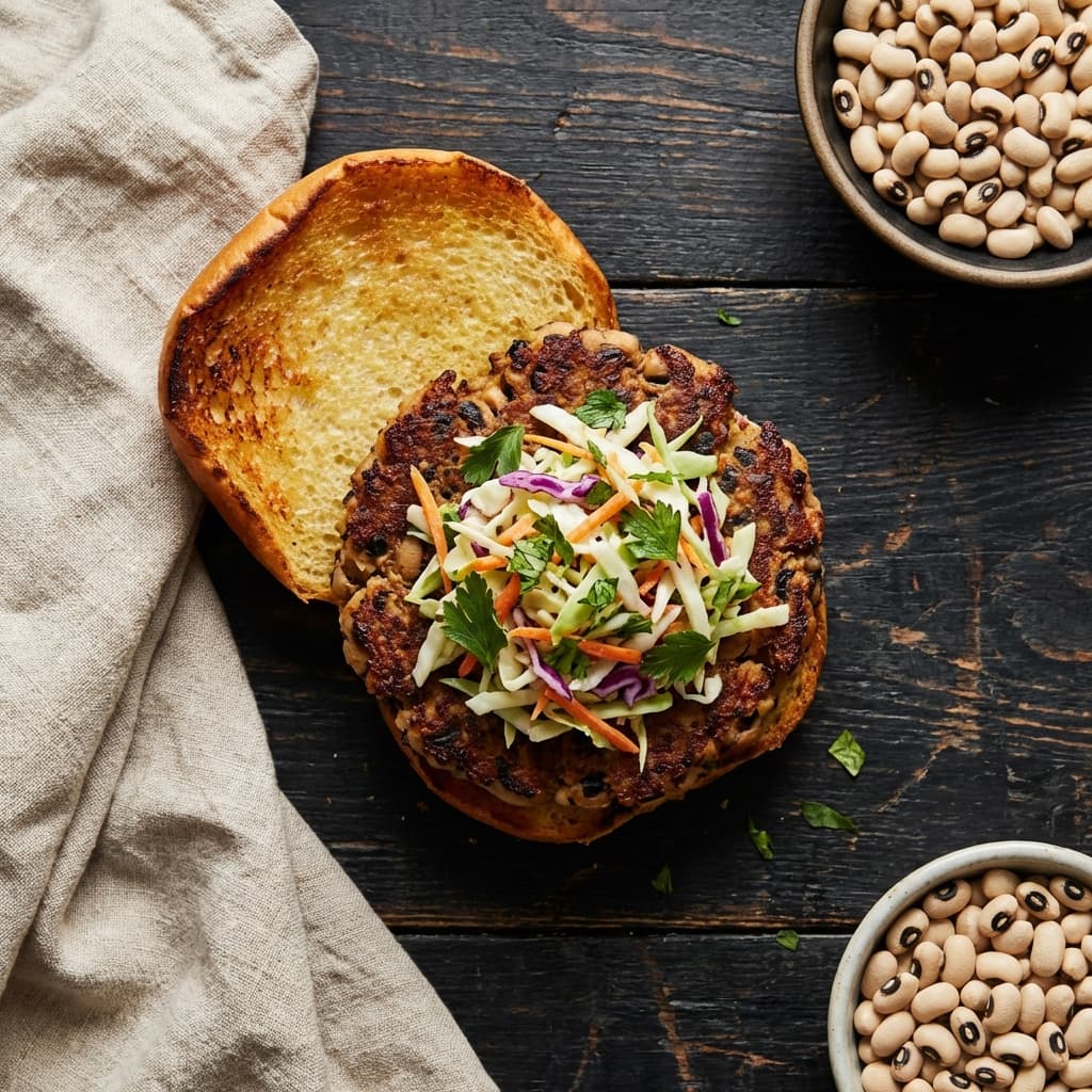 Black-Eyed Pea Smash Burgers (Pepper-Vinegar Slaw)