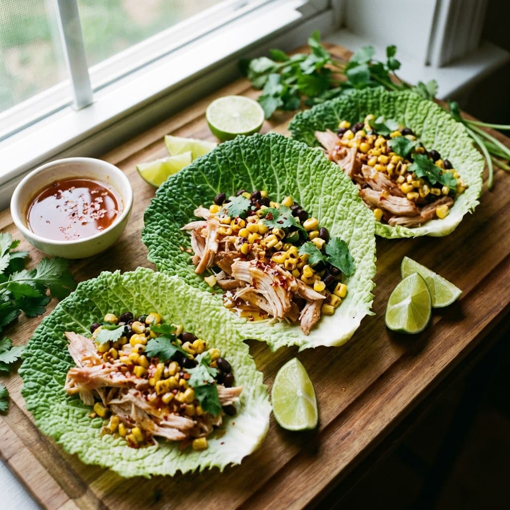 Cabbage ‘Taco Wraps’ with Smoked Turkey + Hot Honey: Crispy cabbage wraps that eat like tacos and crunch like chips.