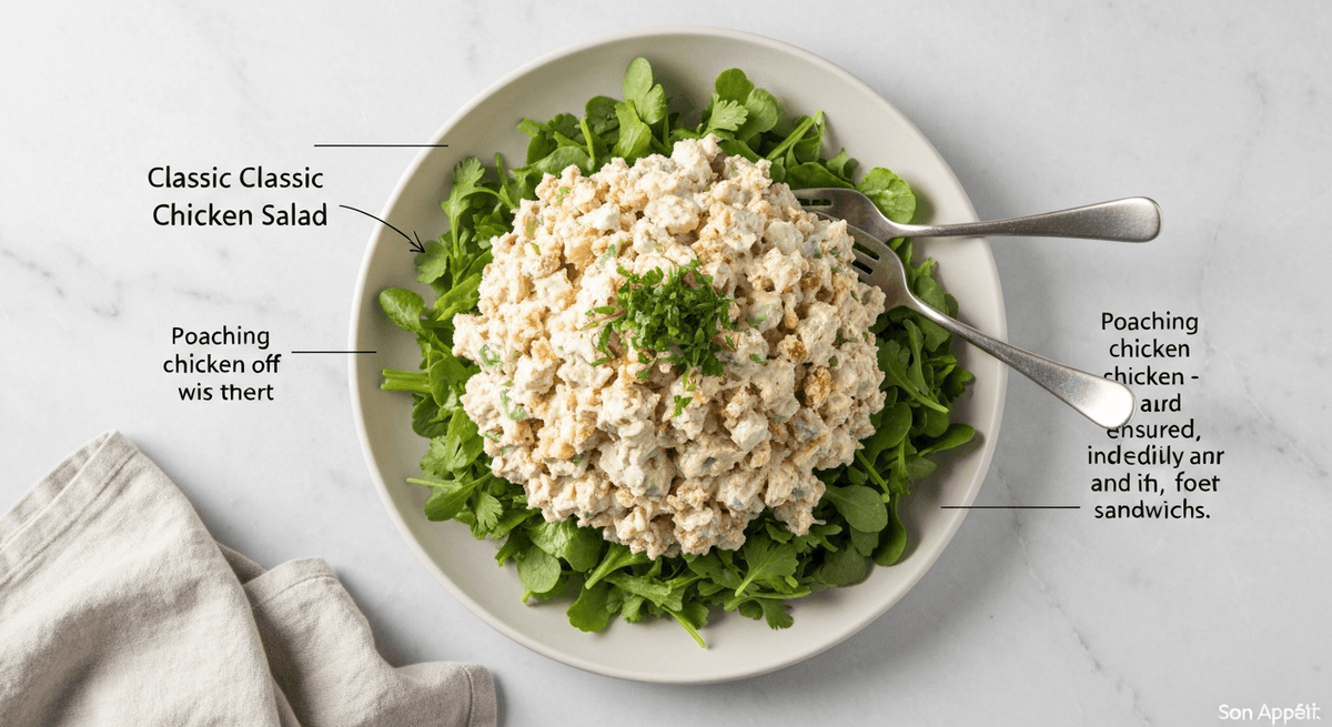 This classic chicken salad is creamy, crunchy, and packed with fresh herbs. Poaching the chicken ensures it's incredibly moist and tender, making it perfect for sand...
