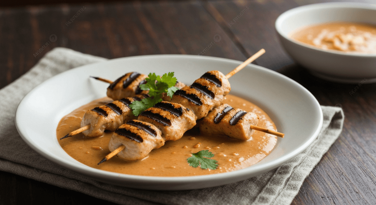 Tender chicken skewers kissed by the grill, bathed in a creamy, homemade peanut sauce. This is Southeast Asian street food at its finest, a guaranteed crowd-pleaser.
