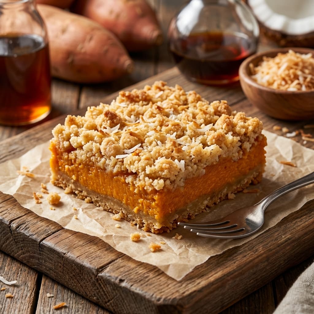 Coconut-Sorghum Sweet Potato Pie Bars