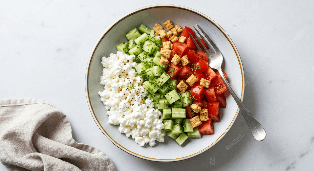 Cottage Cheese Savory Bowl (Tomato Cucumber + Olive Oil)
