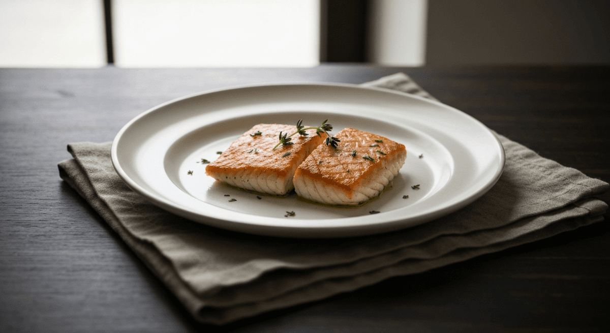 Simple fish doneness guide concept next to a thermometer and fish fillet