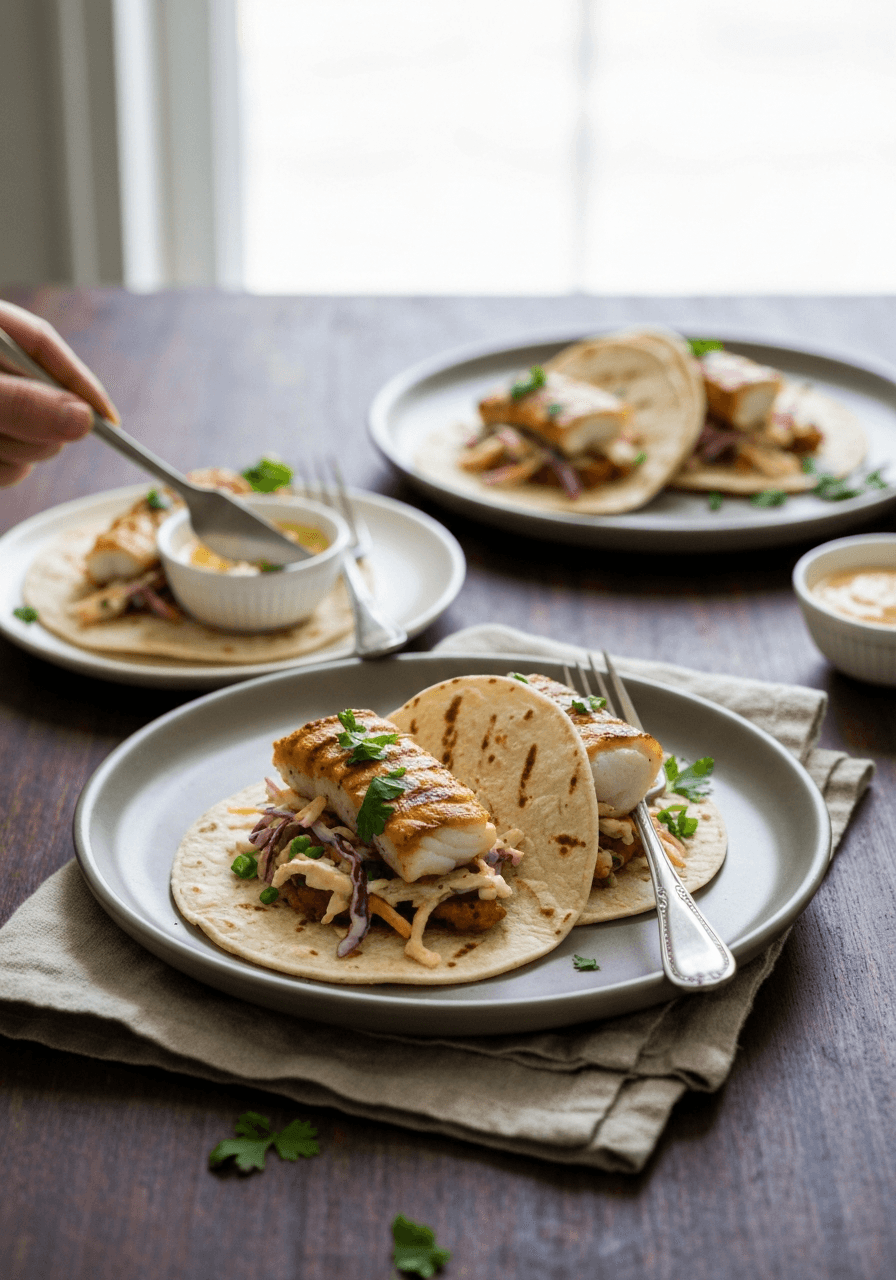 Smoky grilled fish, tangy slaw, and creamy sauce come together in these Baja-style tacos for a taste of California sunshine. The perfect weeknight meal or weekend f...