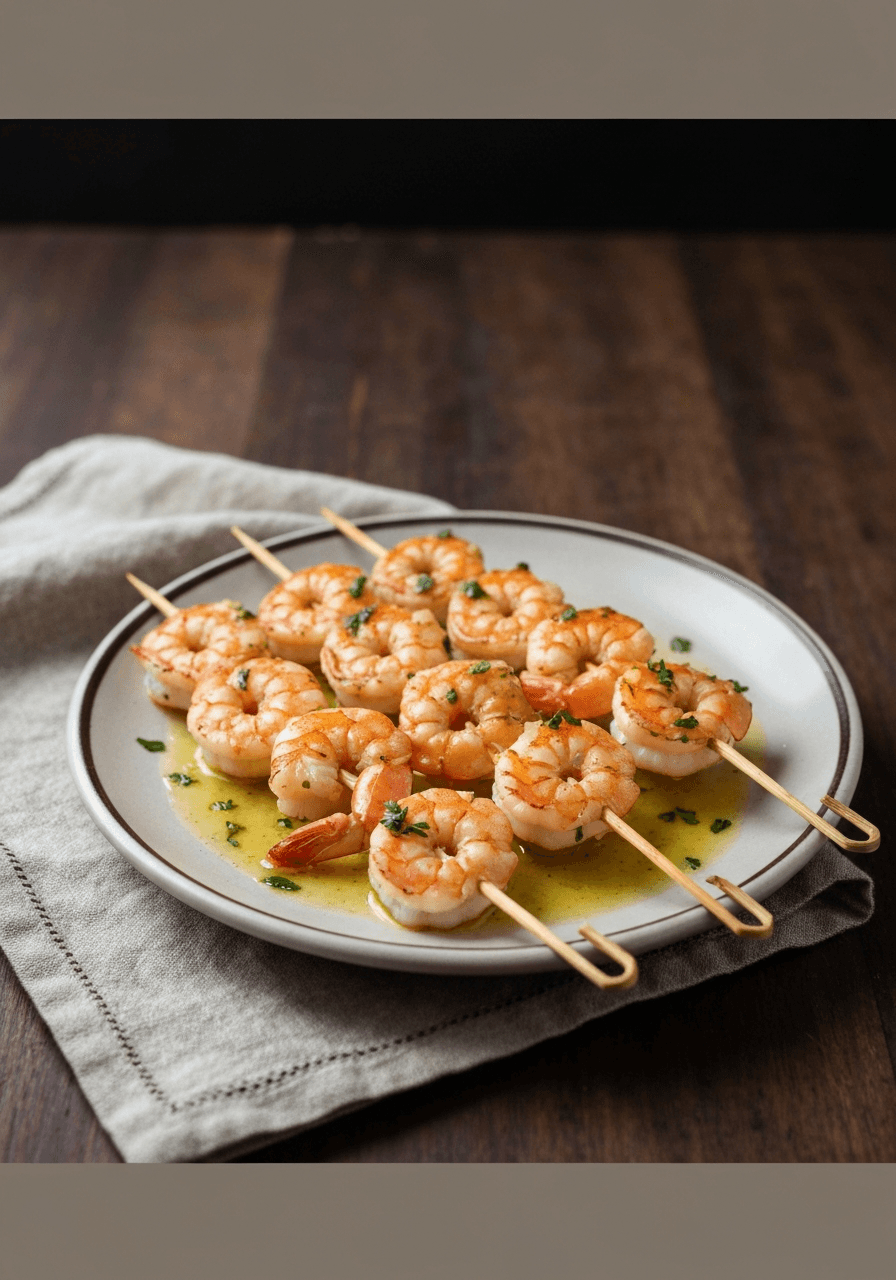 Juicy shrimp, kissed by the flames, swimming in garlic butter. These skewers are your ticket to summer flavor, ready in minutes!