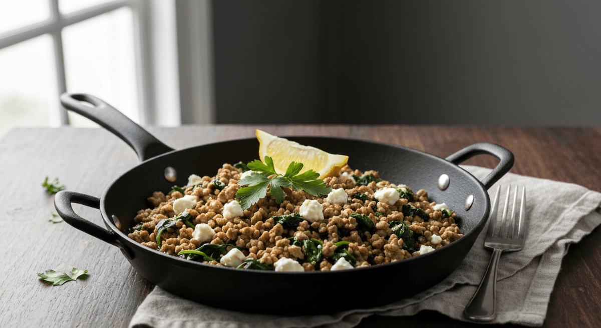 Ground Chicken Spinach Feta Skillet (Fast, Not Bland)