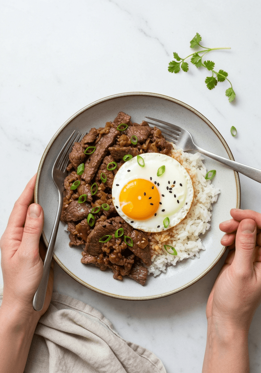 Experience the comforting flavors of Japan with this easy Gyudon recipe. Thinly sliced beef simmered in a savory-sweet sauce, served over rice with a perfectly runny egg.
