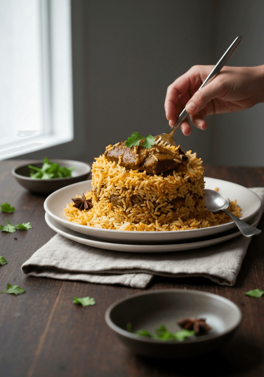 Lamb Biryani — Layered Rice: Experience the magic of Indian cuisine with this fragrant lamb biryani. Layered rice, tender lamb, and aromatic spices create a celebratory dish that's sure to impress.
