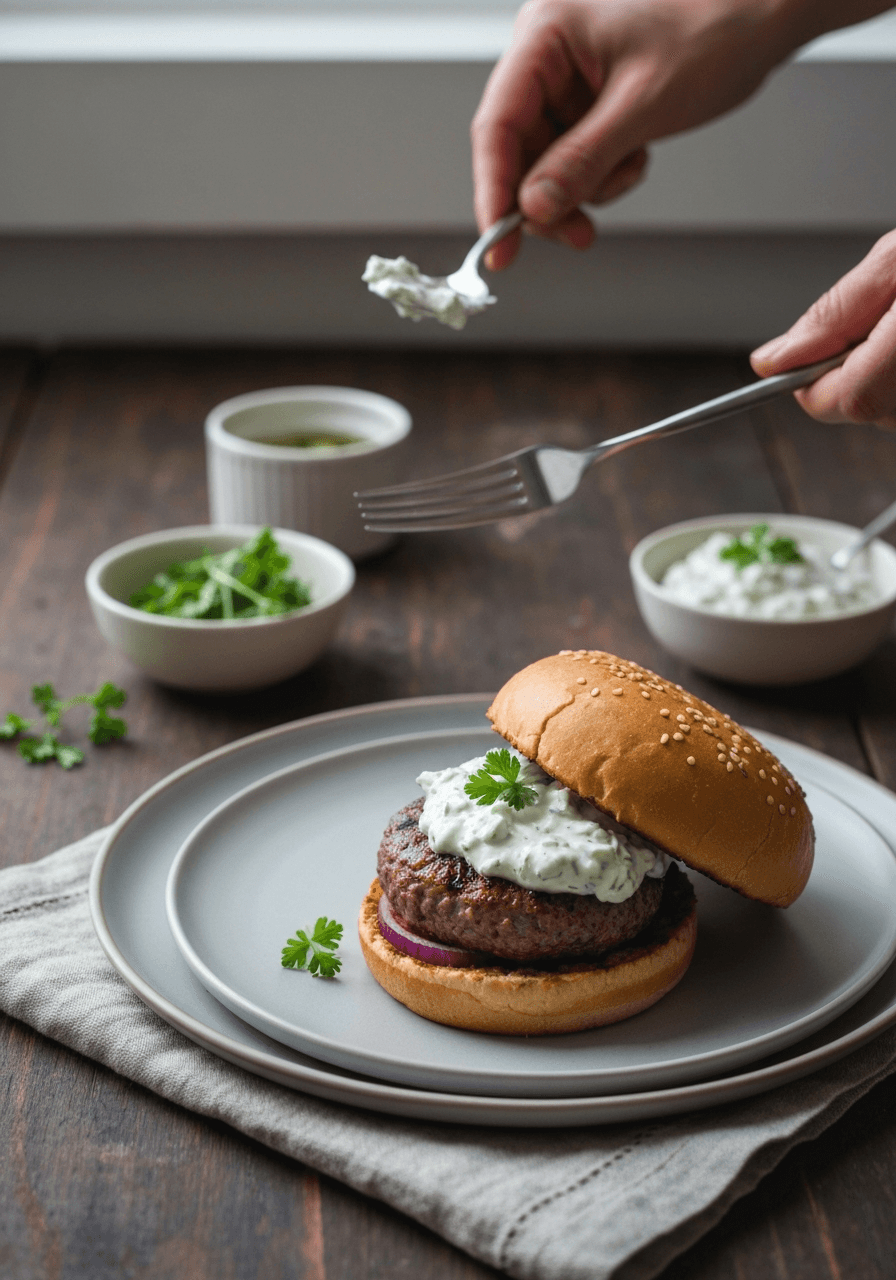 Lamb Burgers with Feta Tzatziki: Tender lamb burgers meet creamy feta tzatziki in this Mediterranean-inspired delight. A quick and flavorful weeknight meal that's sure to impress.