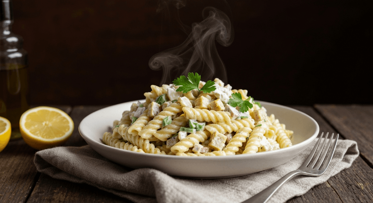 Protein Pasta Salad (Greek Yogurt Dressing, Not Gluey)