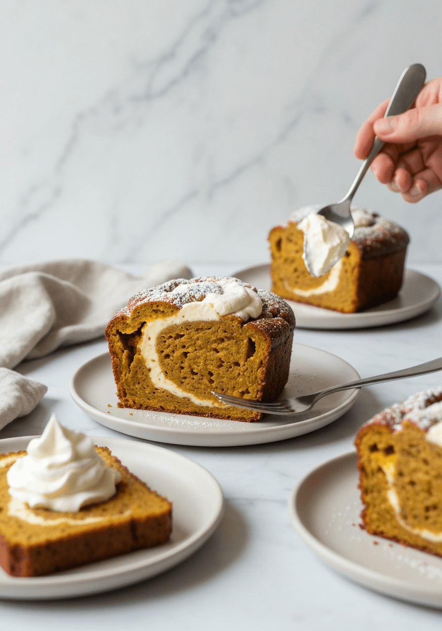 Pumpkin Bread — Spiced Cream Cheese Swirl