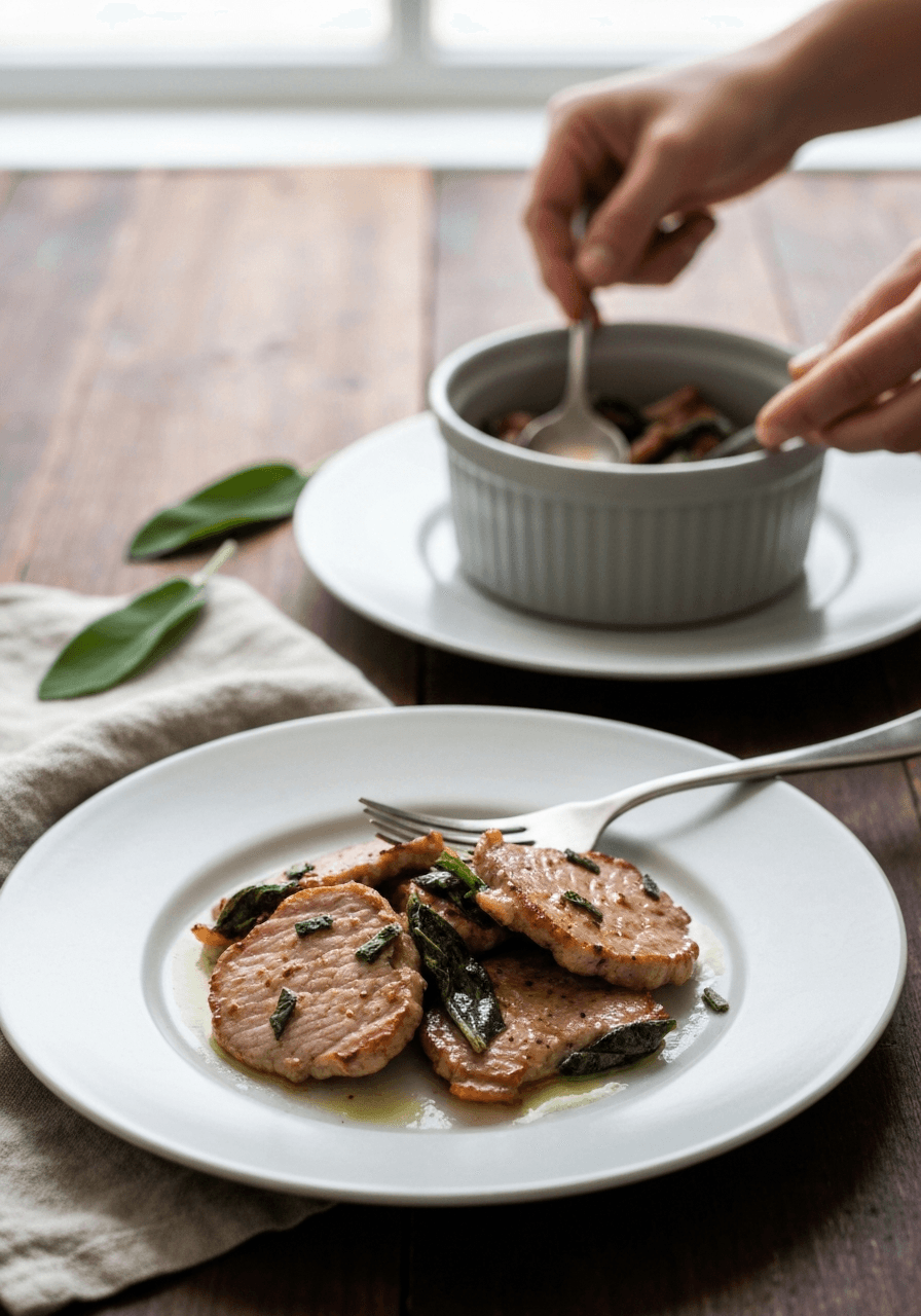 Saltimbocca — Sage and Prosciutto: Savor the taste of Rome with tender veal, fragrant sage, and salty prosciutto – a quick and elegant dish that will jump in your mouth!