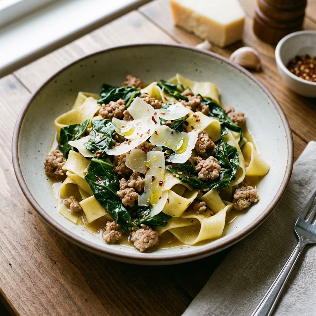 Sausage + Collard 'Pasta' (Ribbon Greens)
