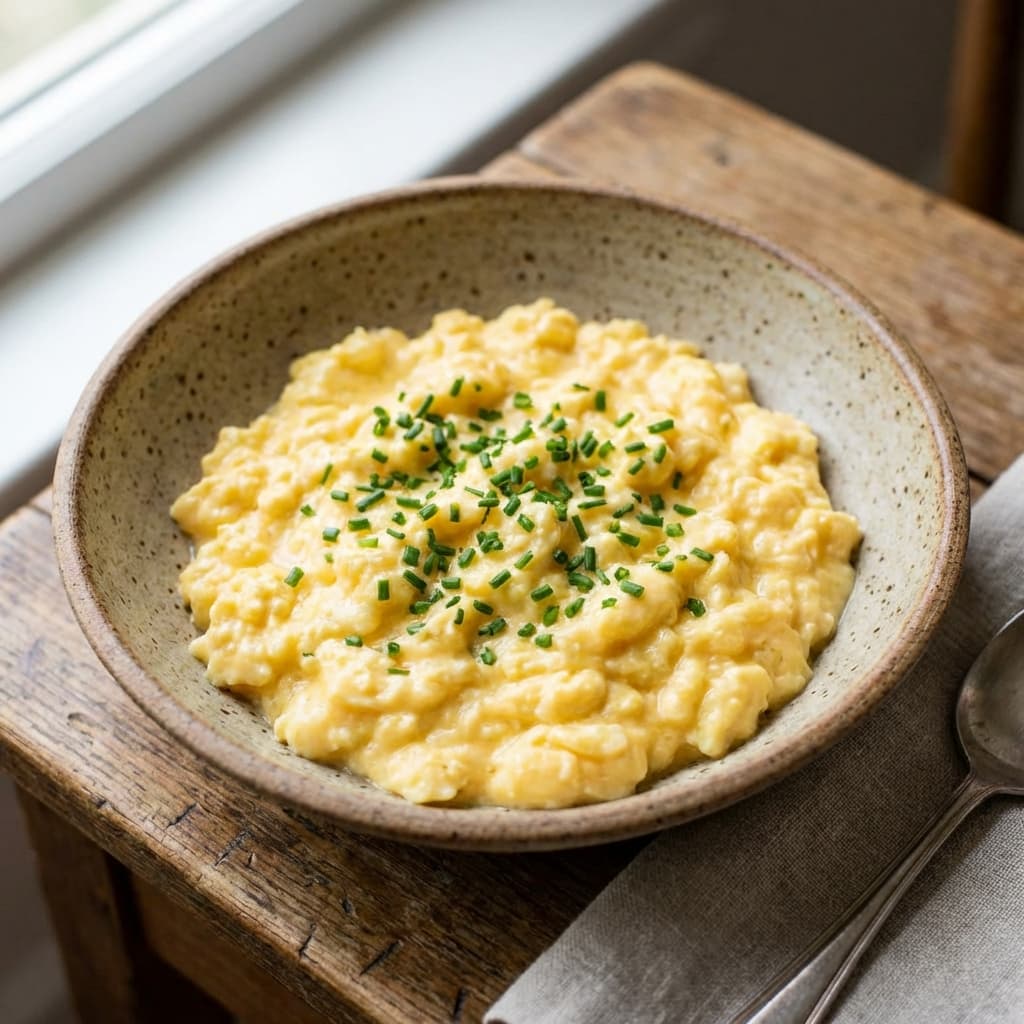 Scrambled Eggs: Buttery, golden ribbons of soft custard.
