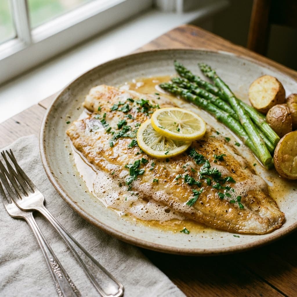 Sole Meunière: Dover Sole, brown butter, lemon, parsley. Do not blink.