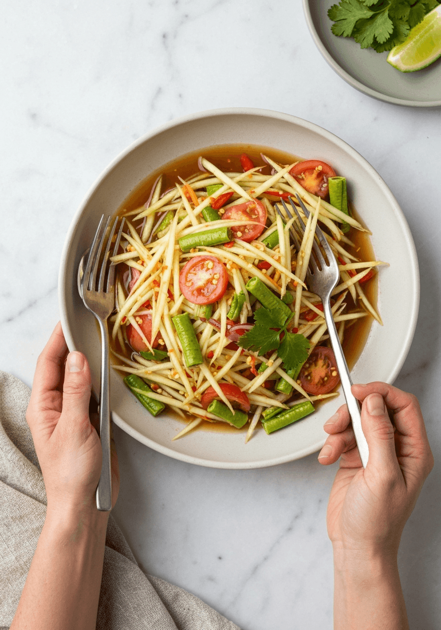Experience the taste of Thailand with this refreshing and spicy green papaya salad. The perfect balance of sweet, sour, and savory flavors will leave you wanting more.