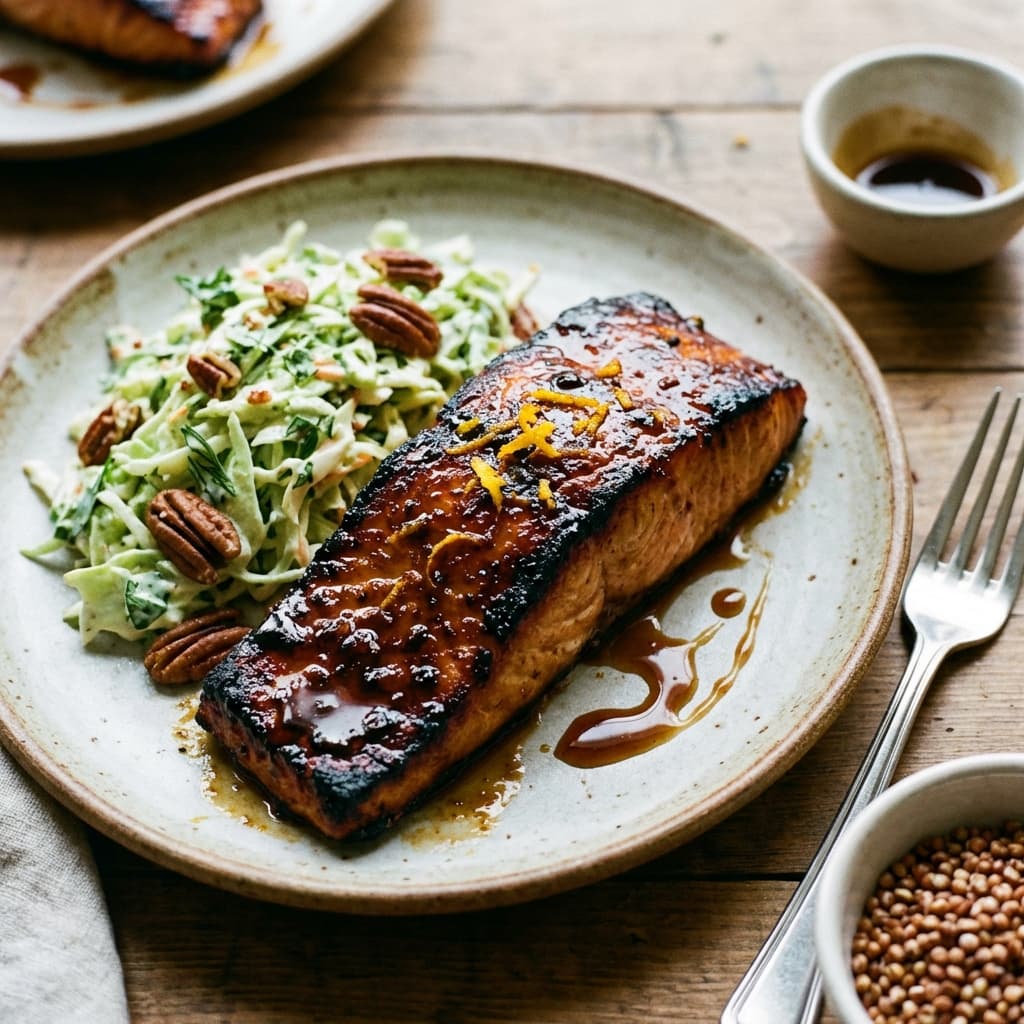Sweet-smoke glaze and a crisp greens counterpunch.