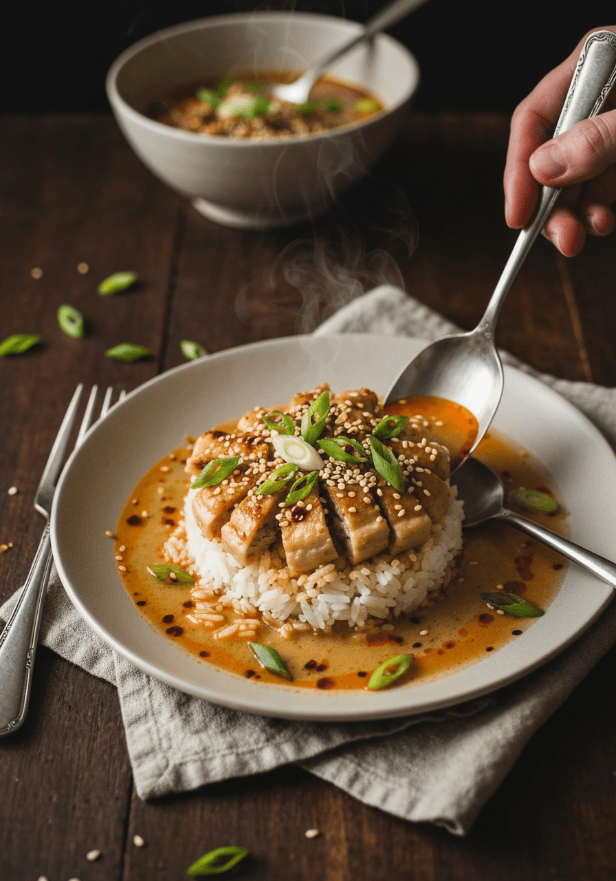 Chicken fat plus coconut milk equals the best rice crust of your life.
