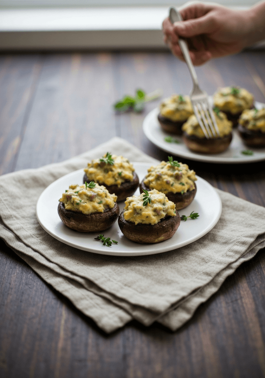 Elegant and flavorful sausage stuffed mushrooms, perfect for parties and gatherings. The pre-cooked sausage ensures food safety and a delicious appetizer.