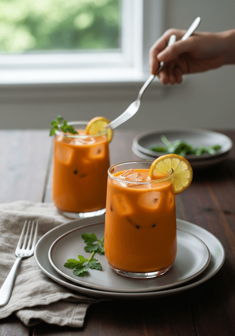 Transport yourself to the streets of Thailand with this creamy, sweet, and intensely flavorful Thai Iced Tea. This vibrant orange drink is a refreshing escape in every sip.